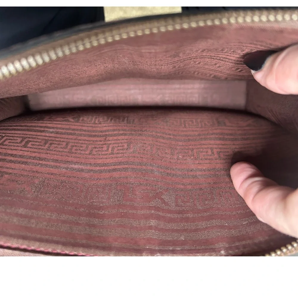 YSL Logo embossed Leather Clutch Burgundy Red Pouch Cosmetic Bag#194 - Picture 7 of 7